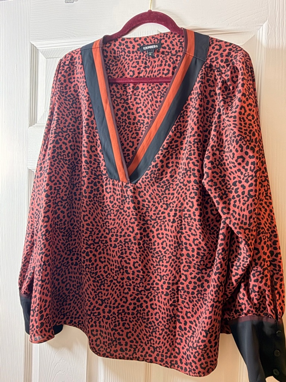 Express Rust Red and Black Leopard Print Top